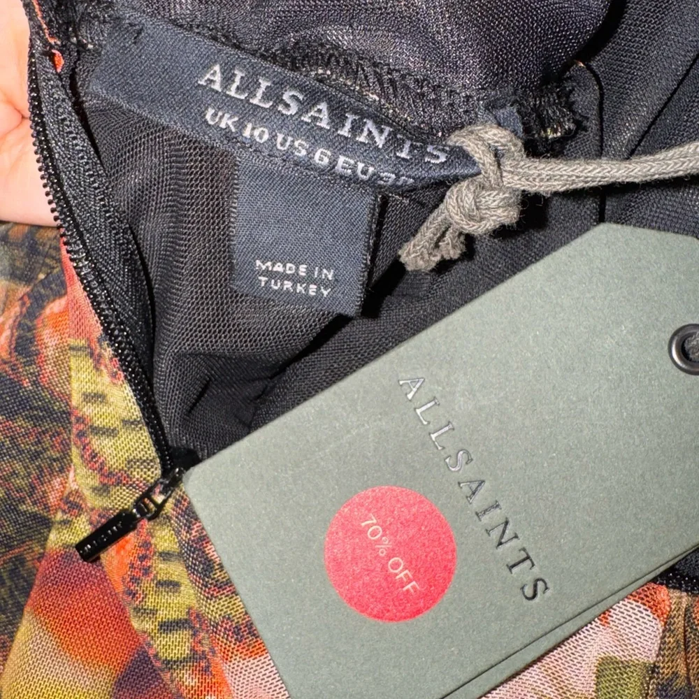 All Saints Long Sleeve Printed Bodycon Dress - Olive, Rust & Pink - Picture 8 of 8